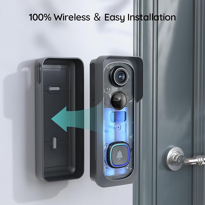 BOIFUN Doorbell Camera Wireless – No Subscription Required, 2K HD, 166° Wide View, 2.4 GHz Wi‑Fi Only, HDR Night Vision, Motion Alerts, Two‑Way Audio & Battery Video Doorbell with Chime