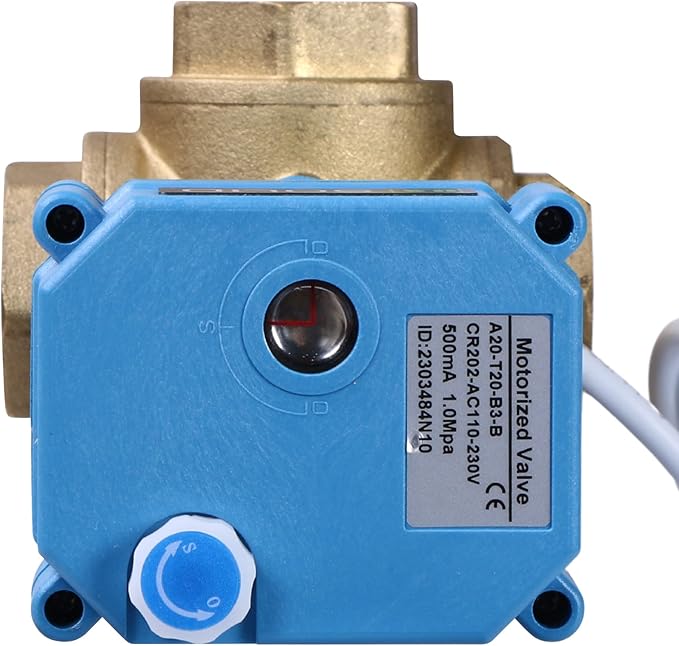 U.S. Solid 3/4" 3 Way Brass Motorized Ball Valve 110-230VAC, L Type Water Shutoff Valve with Manual Function, Standard Port, NOT for Drinking Water
