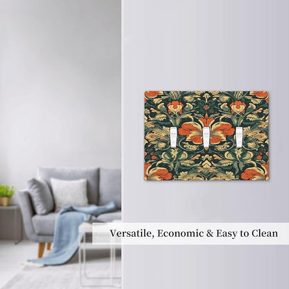 Decorative Switch Plates William Morris Abstract Floral Plant Pattern Orangeyellowgreen 3 Gang Wall Plate Triple Toggle Light Switch Cover Faceplate Electrical Wall Panels for Bedroom Decor
