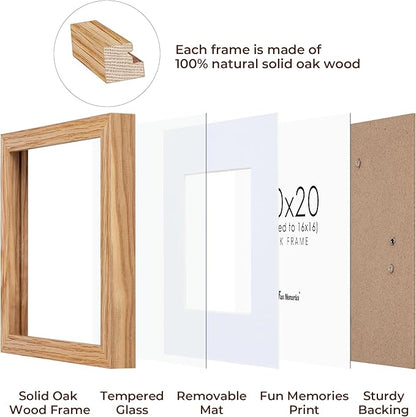 20x20 Picture Frame, Solid Oak Wood 20 by 20 Frame, Square Picture Frame 20 x 20 with mat for 16 x 16, 20x20 Wood Frame for Home Decor, 20 x 20 Poster Frame, Tempered Glass, Natural Oak Color, 1 Pack