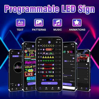 GOTUS Programmable LED Sign,LED Sign for Business,Bluetooth APP Control,DIY Design Text, Patterns, Animations