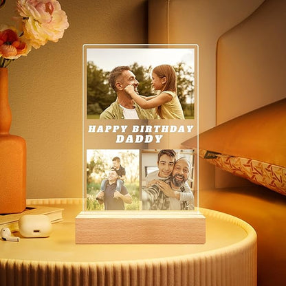 Personalized Birthday Gifts for Dad, Customized Picture Frames with Photo, Custom Photo Frame with Night Light, Personalized Gifts for Dad
