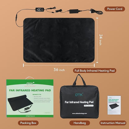 UTK 36" x 24" Extra Large Far Infrared Heating Pad, 5X Deeper Pain Relief for Neck Shoulder Back, Christmas Gifts for Mom Dad Women Men, Hotter to 140℉, 4H Auto Shut Off, Washable, Ultra-Soft