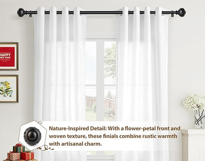 TONIAL Black Curtain Rod 32 to 120 Inches, 7/8 Adjustable Curtain Rods for Windows 20 to 116 Inches, Splicing Drapery Rods Heavy duty with Netted Texture Finials