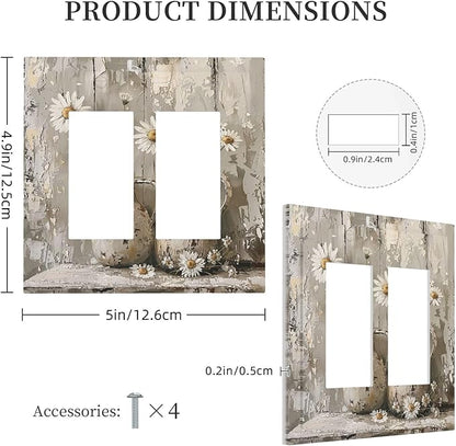 Decorative Outlet Covers Vintage Rustic Floral White Daisy Flower Oil Painting Style 2 Gang Double GFCI Rocker Electrical Wall Panels Light Switch Cover Plate for Home Farmhouse Decor