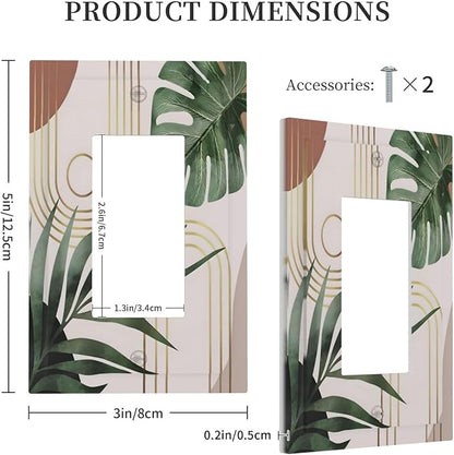 Decorative Outlet Covers Boho Mid Century Abstract Arch Green Leaves 1 Gang Rocker Light Switch Cover Plate Single Decora Light Switch Covers Wall Plate for Bedroom Decor （ 2 Pack）