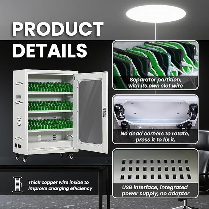 50 Device Cell Phone Charging Stations, Mobile Phone Charging Cabinet, Cellphone USB Charging Station Lockers, Rechargeable Cellphone Locker Storage Charging Station (White, 50 Slots)