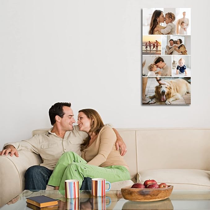 LZIMU Collage Canvas Prints with Your Photos Personalized Multi Pictures for Wall Custom Family Wedding Baby Pet Dog Photo to Canvas Customized Gifts Home Wall Decor (Collage Photo-12, No frame)