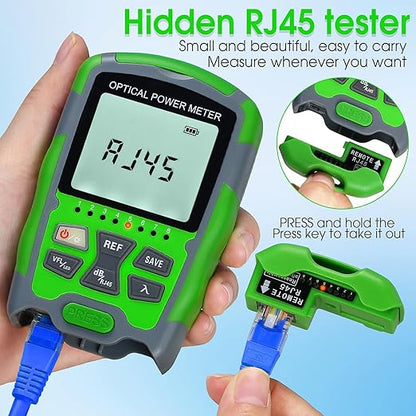 Dry Cell A-M70 OPM Portable Fiber Optic Power Meter Integrated Machine 50 (FC/SC/ST) & RJ45 Network Test Portable Fiber Optic Tester ‑70 to +10 1pc FC to LC Adapter