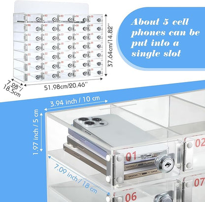 Threan 35 Slot Cell Phone Storage Box, Clear Cell Phone Storage Cabinet Wall Mounted, Including Door Locks and Keys for Office School Factory Classroom Students Staff