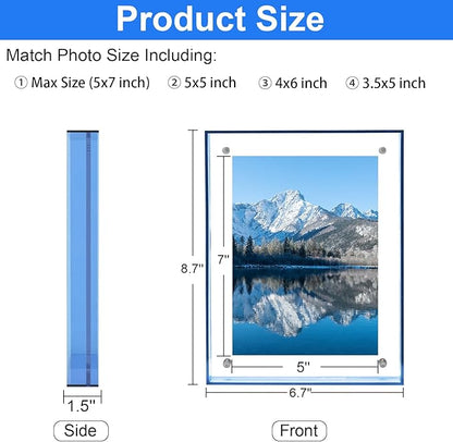 5x7 Picture Frame, Stunning Color Acrylic Photo Frames, Wall & Tabletop Display Frames, Modern Floating Style for Home Office Decoration, Blue (1 Pack)
