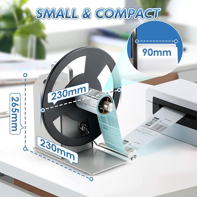 Automatic Label Rewinder, Speed-Adjustable Sticker Rewinder, Bidirectional Label Rewinding Machine, Synchronized with Printer, 1"/1.5"/3" Core Holder, Width 3.54"