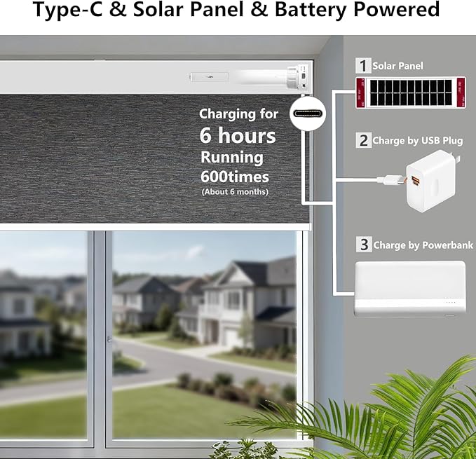 Smart Motorized Blinds – 100% Blackout Roller Shades with Remote, Alexa/Google Home/Siri Control, Matter Compatible, Wireless Rechargeable Battery, Custom Sizes for Windows & Sliding Doors