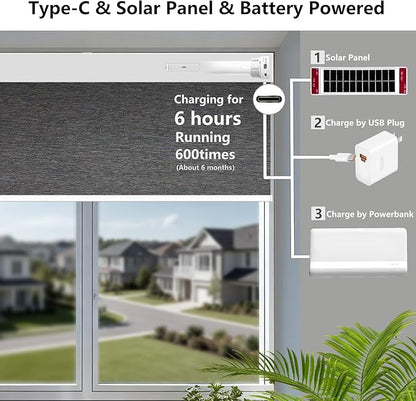 Smart Motorized Blinds – 100% Blackout Roller Shades with Remote, Alexa/Google Home/Siri Control, Matter Compatible, Wireless Rechargeable Battery, Custom Sizes for Windows & Sliding Doors