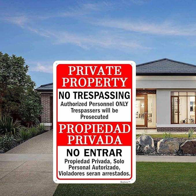Private Property Sign,No Trespassing Signs,Home Safety Warning Sign,Outdoor Safety Sign, "Private Property - No Trespassing" 12"x16" Aluminum Sign