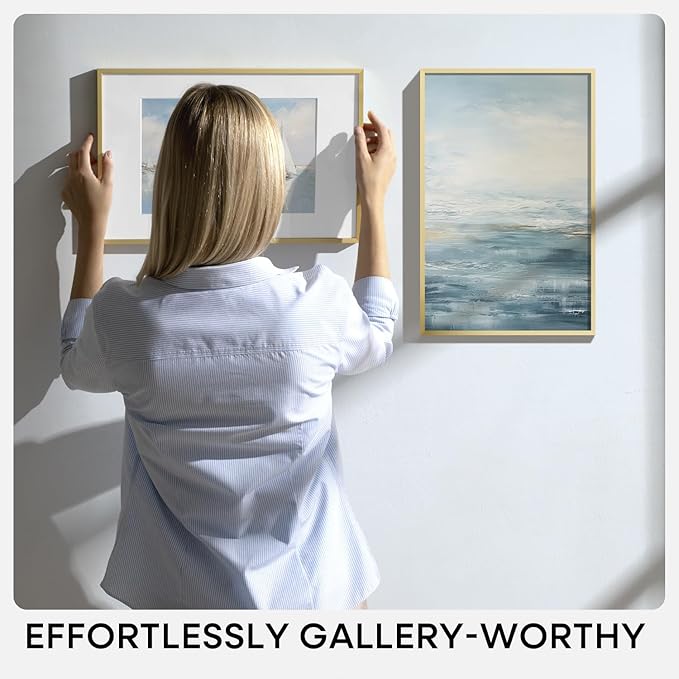 Homeforia 16 x 20 Picture Frame Gold, High End Metal 16x20 Poster Frames with Mat 11x14 Photo, 16 x 20 Gold Frame Matted to 11 by 14 Print, 20x16 Thin Hanging Frame, Tempered Glass, Wall Kit, Set of 3