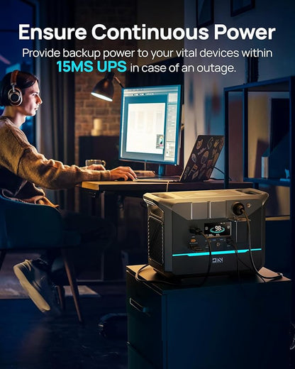 DaranEner Portable Power Station 1382.4Wh LiFePO4 Battery, 1800W (3000W Surge) Solar Generator with 1.3Hr Fast Charge, 15ms UPS Portable Generator for Home, Camping, RV, Emergency