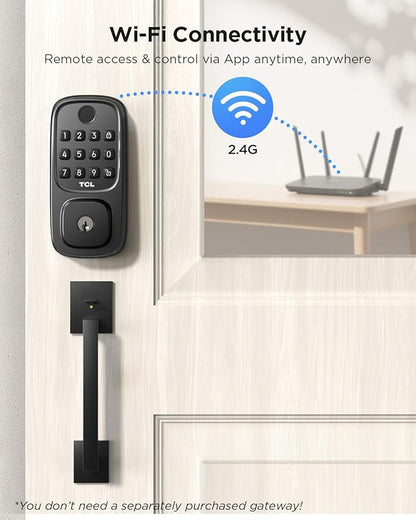 TCL Smart Lock D1, Fingerprint Keyless Entry Front Door Lock, Wi-Fi Keypad Deadbolt Lock, Works with Alexa/Google Assistant, Easy Installation, Remote Control, Auto-Lock(Black)