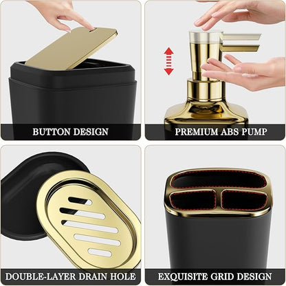 Bathroom Accessory Set, 11PC Bathroom Set, Black Bathroom Accessories, Bathroom Accessories Set with Trash Can, 3PC Soap Dispensers and Toilet Brush