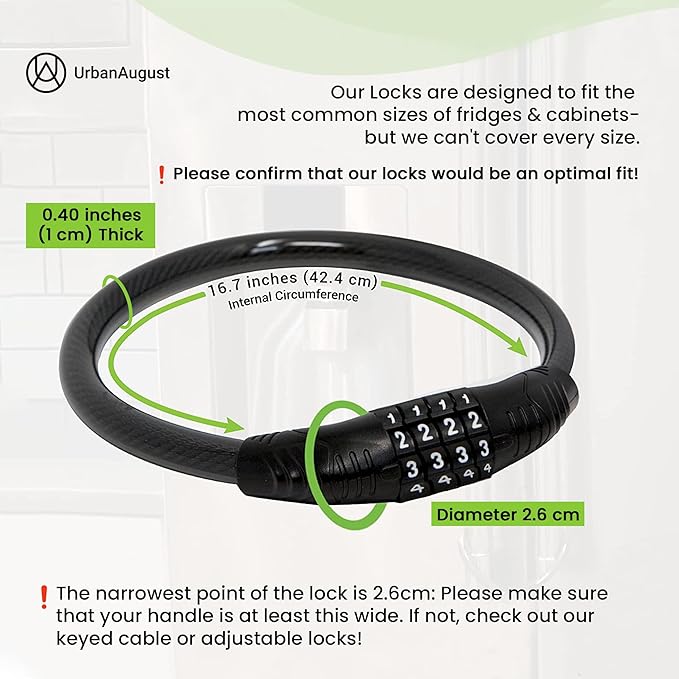 Urban August Fridge Lock: Multi-Functional Cable Combination Lock, for French-Door Refrigerators and Cabinets. Great Fridge Lock for Children or Adults (Two)