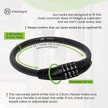 Urban August Fridge Lock: Multi-Functional Cable Combination Lock, for French-Door Refrigerators and Cabinets. Great Fridge Lock for Children or Adults (Two)