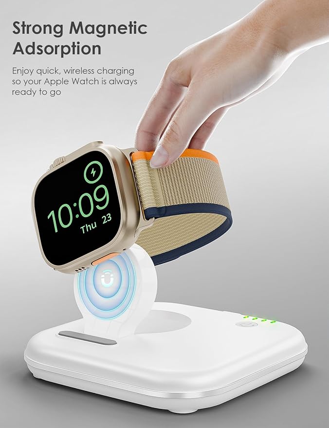 Portable for Apple Watch Charger 2000mAh - Foldable Magnetic Power Bank for Series 2-10/SE/Ultra1/2, Emergency Backup Charger with Type-C Travel Cable