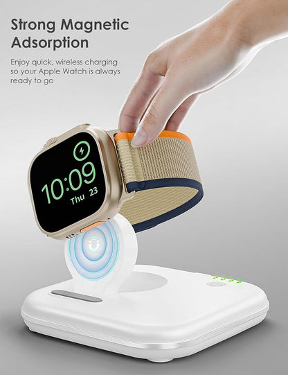 Portable for Apple Watch Charger 2000mAh - Foldable Magnetic Power Bank for Series 2-10/SE/Ultra1/2, Emergency Backup Charger with Type-C Travel Cable