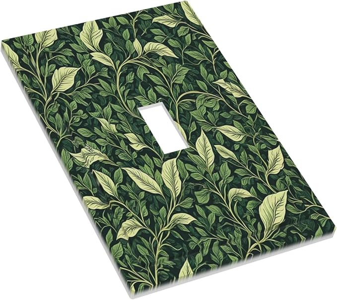 Vintage Green Plant Leaves Single Toggle Light Switch Cover plate Outlet Cover Decorative Switchplate Wall Plates Electrical Panel Cover for Bathroom Living Room 5 X 3 IN