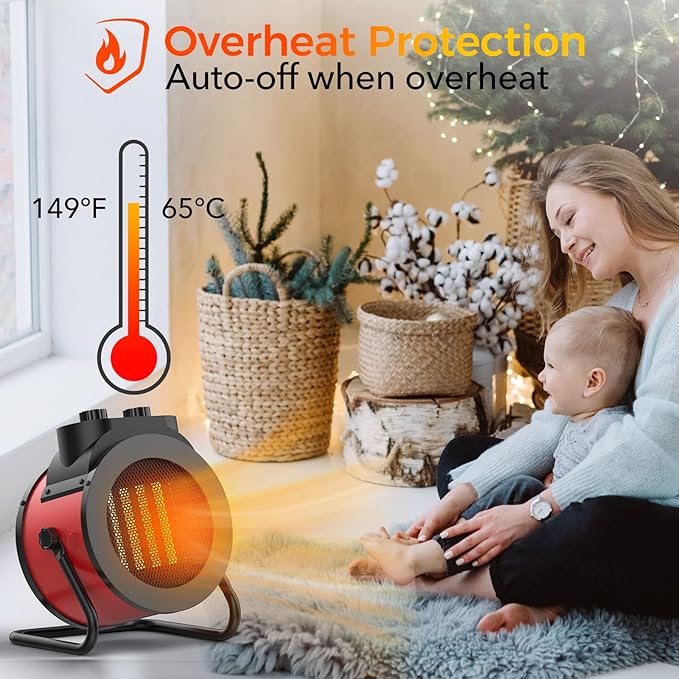 1500W Electric Space Heater with 90 Adjustable Angle, Overheat Protection, Heater for Garage, Office, Indoor Use