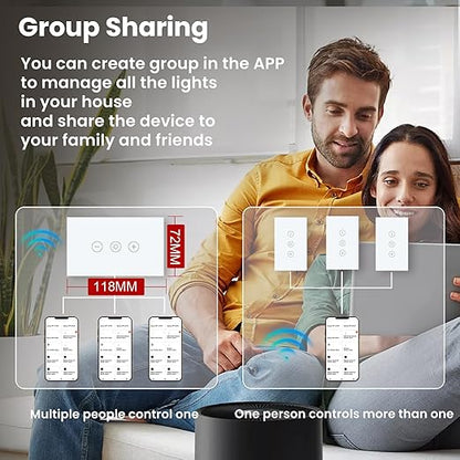 Smart Dimmer Switch Neutral Wire Required, 2.4GHz WiFi Dimmer Light Switch with Remote Voice Control, Tempered Glass Panel, Compatible with Alexa and Google Home, White WiFi Dimmer