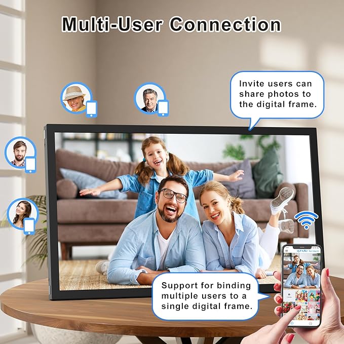Large Digital Picture Frame 21.5 inch WiFi-Photo-Frame - 32GB, 1920x1080 IPS FHD, Auto Rotate, Load Photos Videos from Phone via App Email, Free Cloud Storage, Wall Mounted, Gift for Father Mother