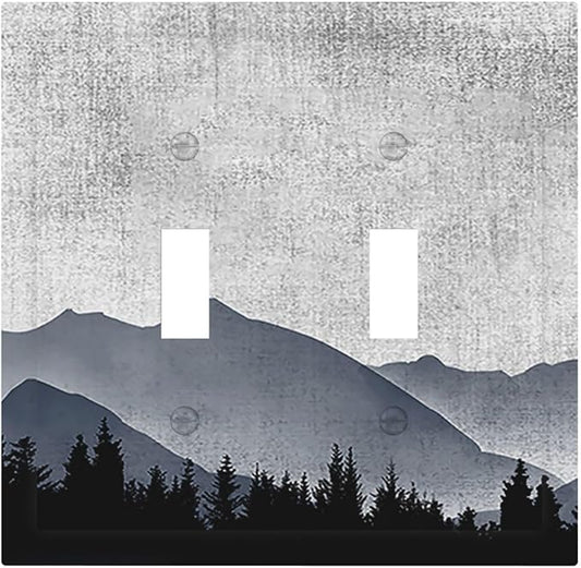 Decorative Switch Plates Natural Landscape Mountains Pine Trees 2 Gang Double Toggle Outlet Light Switch Cover Wall Plate Electrical Faceplate for Bedroom living Room Decor