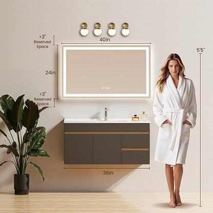 40X24 LED Bathroom Mirror with Lights, Anti-Fog, Backlit + Front Lit (CRI>90), Lighted Bathroom Vanity Mirror for Wall, Memory Function, Dimmable, Tempered Glass, Shatter-Proof