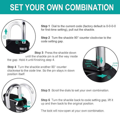 ZHEGE Combination Lock Outdoor 2 Pack, 4 Digit Resettable Weatherproof Combination Padlock for Gym, School, Gates, Doors, Hasps Storage (Black, 2Pack)