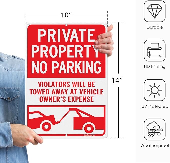 GicnKeuz Private Property No Parking Signs, 14x10 Inches Violators Will Be Towed Away at Vehicle Owner's Expense Signs, Reflective Aluminum, Weather Resistant, Waterproof (2 pack)