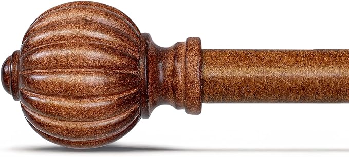 Imitation Wood Curtain Rods for Windows 72 to 144 Inch, 1 Inch Adjustable Heavy Duty Decorative Drapery Rods with Classic Finials, Red Imitation Wood Window Curtain Pole, Size 36-150''