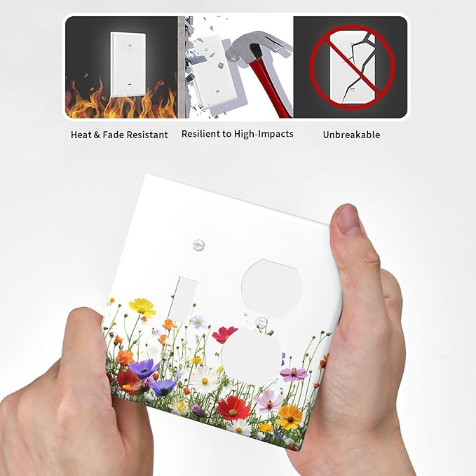 Wallplates Colorful Wildflowers Plant Floral Daisy 1 Toggle 1 Duplex Switch Plate Electrical Gfci Faceplate Decorative Light Switch Covers For Bed Room Living Room Decor