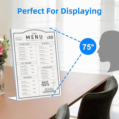 18 Pack Acrylic Sign Holder 8.5 x 11, Clear Plastic Display Stands for Tabletop, L-Shape Acrylic Stands for Flyers, Documents, Office, Restaurants, Vertical Sign Holder 8.5x11 for Desktop