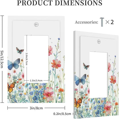 Decorative Outlet Covers Rustic Wildflower Blue Pink Floral Butterfly 1 Gang Rocker Light Switch Cover Plate Single Wall Plates for Electrical Outlets Switch Plate Covers for Home Decor