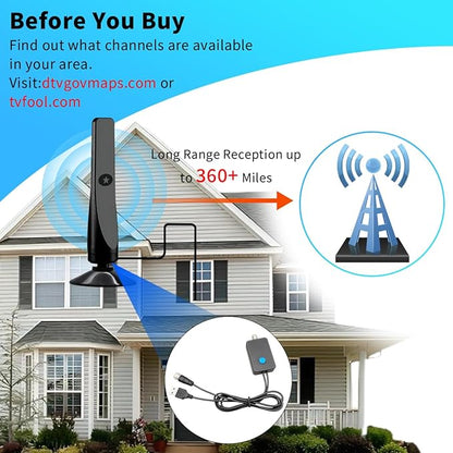 TV Antenna, Amplified HD Digital TV Antenna,for Long Range Reception,All Smart HD Digital Antennas with Amplifier Signal Booster for Local Channels Supports 4K 1080P,with High Performance Coax Cable-T