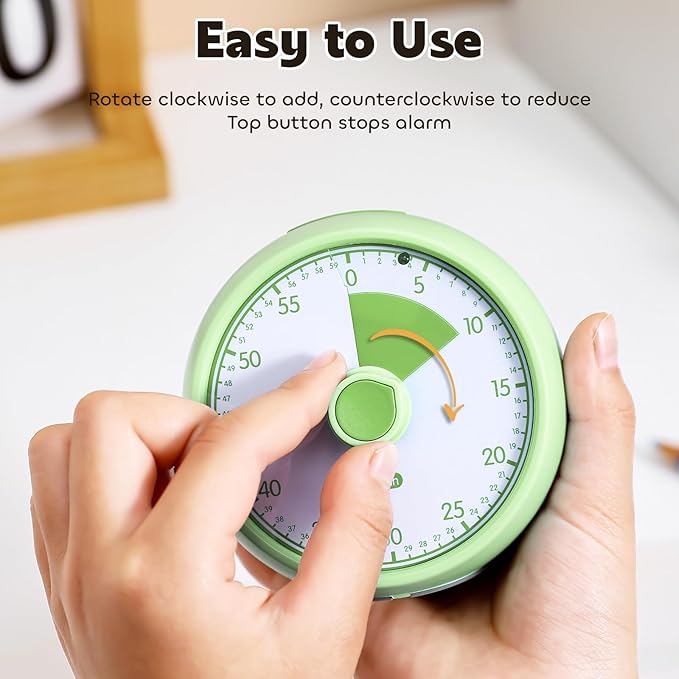 Visual Timer for Kids 60-Minute - Silent Analog Countdown Time Timer with Optional Alarm, Focus Tool for ADHD & Autism, Time Management for Homework, Chores, Office, Kitchen, Teaching & Study Routines
