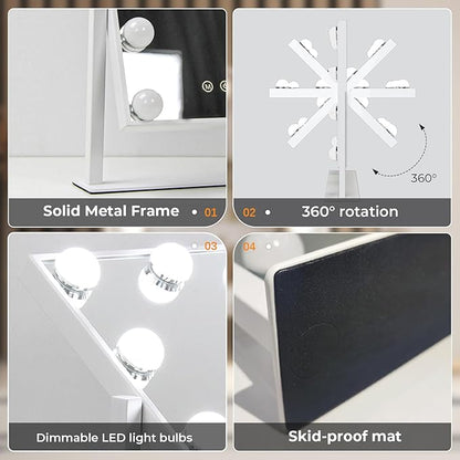 ZL ZELing Vanity Mirror with Lights,Makeup Mirror with Lights,Light up Mirrors with Smart Touch 3 Colors Dimmable,Mirror with Lights with 360° Rotation