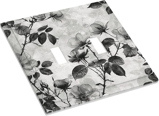 Decorative Switch Plates Black Breezy Watercolor Garden Floral 2 Gang Double Toggle Outlet Light Switch Cover Wall Plate Electrical Faceplate for Bedroom Home Decor