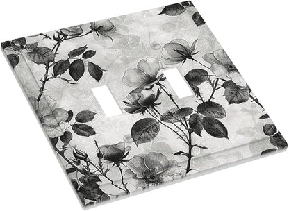 Decorative Switch Plates Black Breezy Watercolor Garden Floral 2 Gang Double Toggle Outlet Light Switch Cover Wall Plate Electrical Faceplate for Bedroom Home Decor