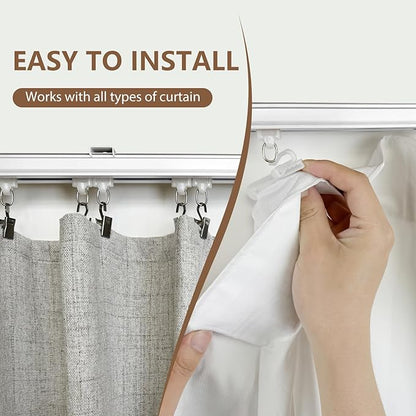 Ceiling Curtain Track - Heavy-Duty Curtains Rails Room Divider Shower RV Tracks Sliding Curtain Rods With Clips, White 15ft