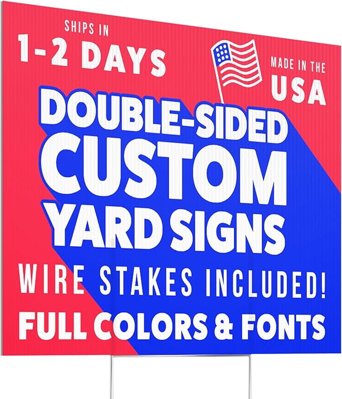 30x18" Double Sided Customizable Outdoor Yard Sign made from Corrugated Plastic with Metal "H" Stake, Easy to Design, Sign for Business, Garage or Yard Sale, Home, Office, (30" x 18")