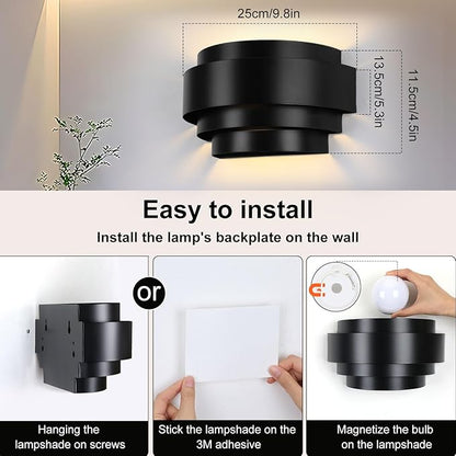Lightess Rechargeable Wall Sconces with Remote Control, Cordless Wall Light Battery Operated Dimmable, Black Light Fixture for Living Room Bedroom, 16 RGB Colors, Bulb Included