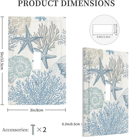 Decorative Light Switch Plate Covers Blue Starfish Coral Seaweed 1 Gang Light Switch Cover Plate Single Toggle Wall Plate Outlet Covers Faceplate for Bathroom Bedroom Decor （2 Pack）