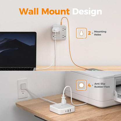 TESSAN Surge Protector Power Strip, 3 Ft Ring Pull Extension Cord with Multiple Outlets, 3 USB (1 USB C) 4 Outlets, 900J Surge Protection, Desktop Charging Station for Home, Office, Dorm Room