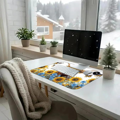 Heated Mouse Pad with 3 Temperature Settings(104°F–122°F),Large 24x14.2 Inch PU Leather Heated Desk Mat,Waterproof Warming Pad for Office,Gaming & Cold Hands Relief,Sunflower Cow